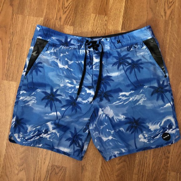 Hurley Other - ⬇️ Hurley sz 38 Blue Palm Tree Board Shorts Trunks